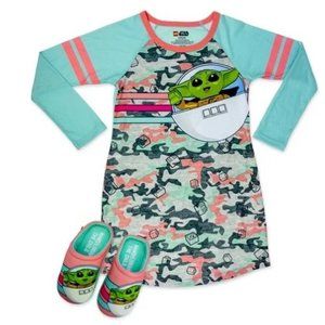 Girls Lego Star Wars Baby Yoda Sleep Shirt Nightgown & Slippers Size Sm 6/6X NWT